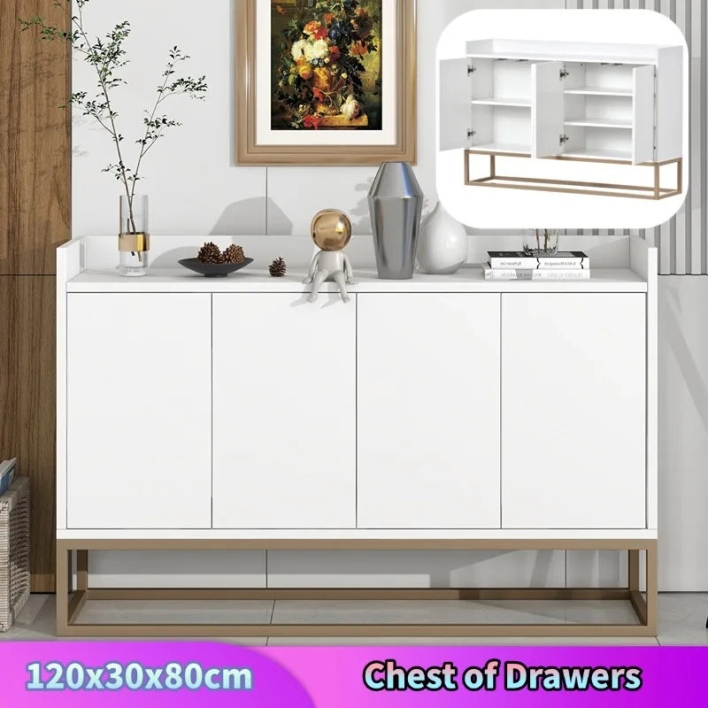 Comanlai 120x30x80cm Minimalist Sideboard, Chest of Drawers, Moderno Buffet Cabinet, with 4 Doors, Metal Legs, Adjustable Shelf