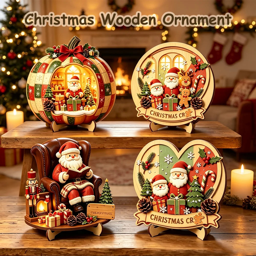 Navidad 2D De madera De sobremesa Decor with Stand Papá Noel Muñeco de nieve Reno Ect. Xmas Festivo Desktop Decor for Hogar Fiesta