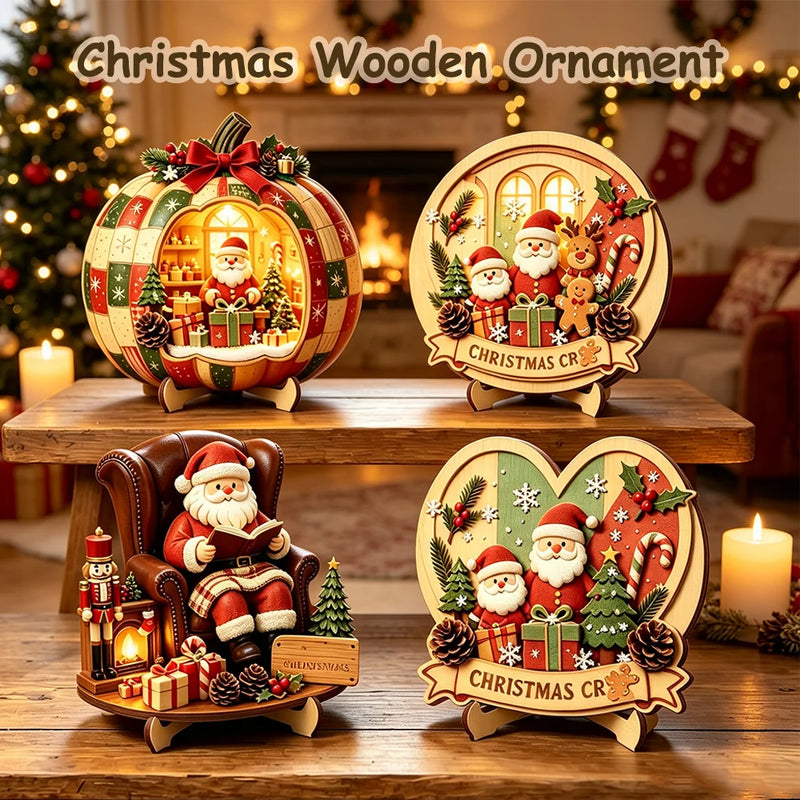 Navidad 2D De madera De sobremesa Decor with Stand Papá Noel Muñeco de nieve Reno Ect. Xmas Festivo Desktop Decor for Hogar Fiesta