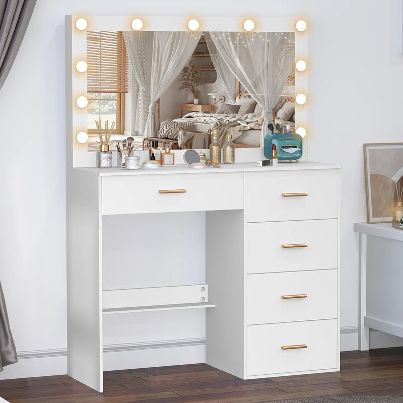 White Dressing Mesa with Large Hollywood Mirror 11 LED Bulbs Makeup Desk Vanity