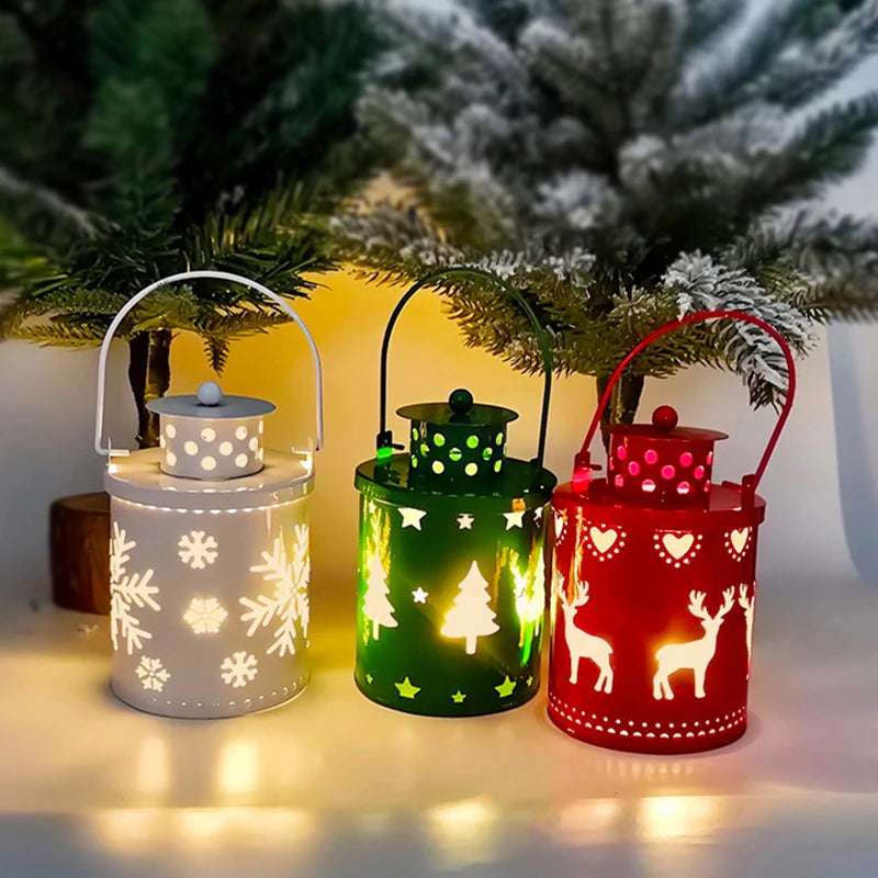 Decoraciones navideñas Vintage Navidad Lanterns with LED Luz Festive Decor for Hogar Fiesta Stylish Navidad Hanging Lanterns