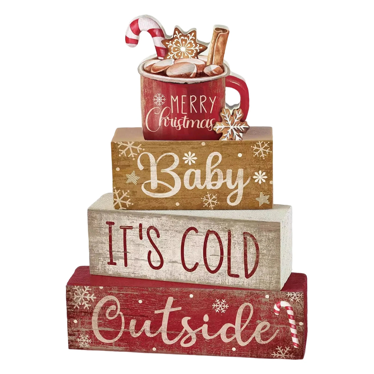 Navidad Tiered Tray Decor Creative De madera Festive Text Stacked Block Adornos for Fiesta Hogar Festival