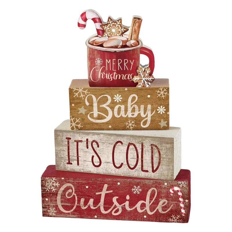 Navidad Tiered Tray Decor Creative De madera Festive Text Stacked Block Adornos for Fiesta Hogar Festival