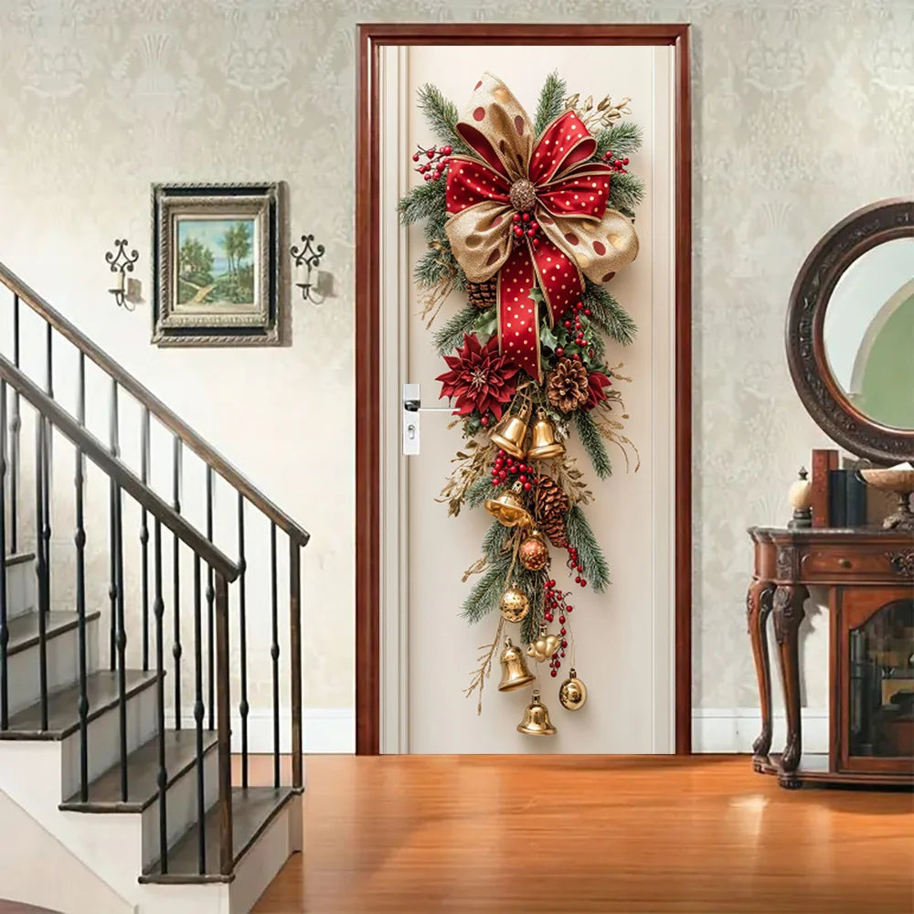 1 Navidad Pared Decoración - hanging Decoración with red bells and green leaves - Festivo room Decoración, Festivo design
